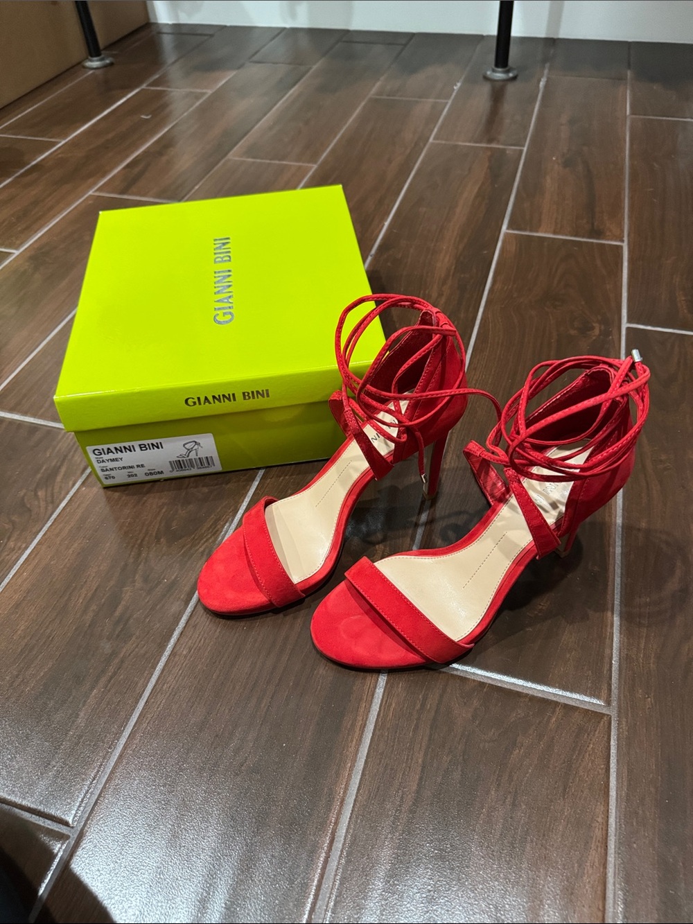 Gianni Bini Red Lace-Up Suede Stiletto Sandals